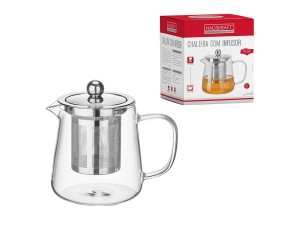CHALEIRA VIDRO 450ML C/INFUSOR INOX