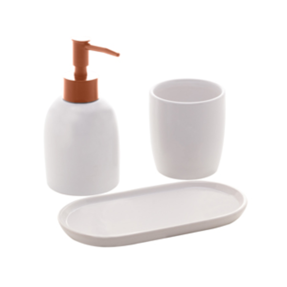 KIT BANHEIRO C/3 CERAMICA BRANCO/ROSÉ LONDRES