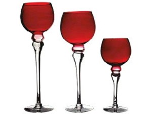 JOGO 3 CASTIÇAL VIDRO 30/35/40CM VERMELHO