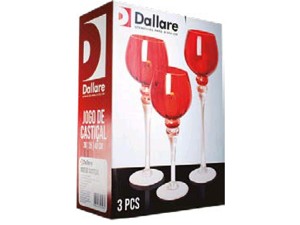 JOGO 3 CASTIÇAL VIDRO 30/35/40CM VERMELHO