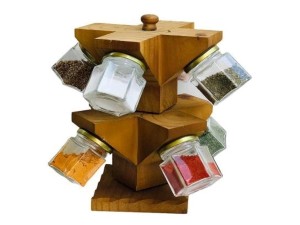 PORTA TEMPERO VIDRO 150ML C/8 + SUPORTE MADEIRA