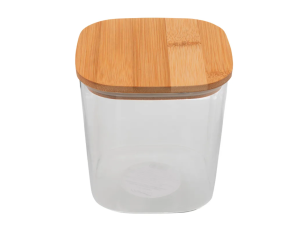 POTE VIDRO 300ML TAMPA-BAMBU QUADRADO