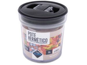 POTE ACRILICO HERMETICO 1,0L REDONDO-PRETO