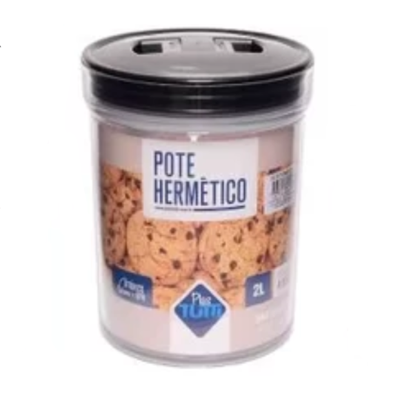 POTE ACRILICO HERMETICO 2,0L REDONDO-PRETO
