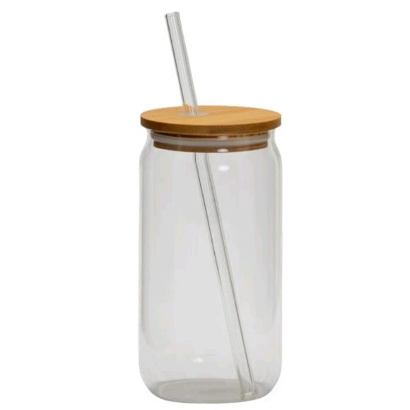 COPO VIDRO 570ML C/CANUDO+TAMPA-BAMBU