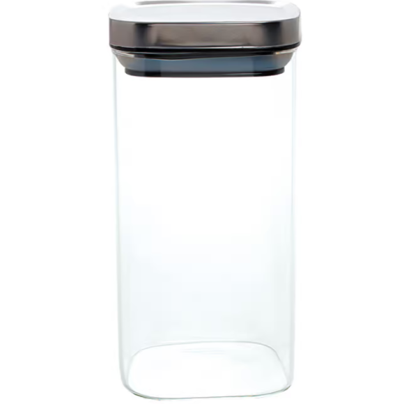 POTE VIDRO 1,5L QUADRADO TAMPA-INOX HERMETICA