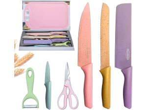 JOGO 4 FACA+TESOURA+DESCASCADOR COLOR