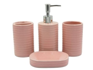 KIT 03 BANHEIRO CERAMICA REDONDO BRANCO/ROSA
