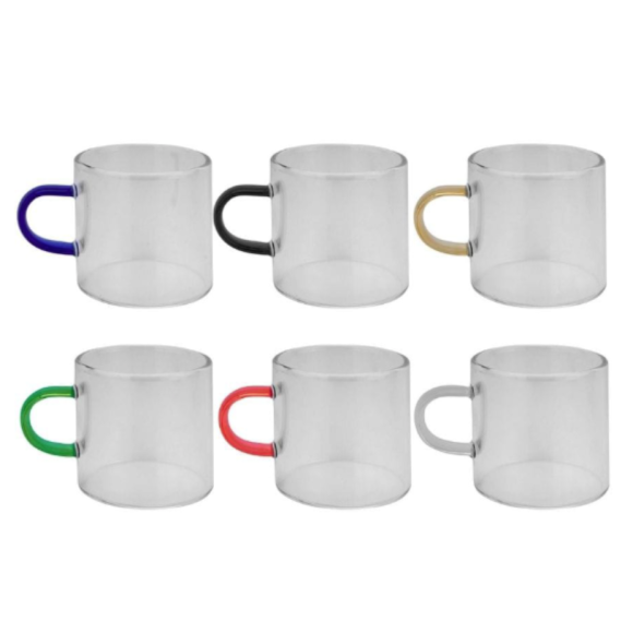 JOGO 6 CANECA VIDRO 120ML CABO COLOR