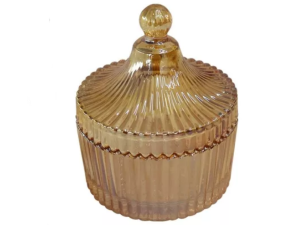 BOMBONIERE VIDRO 10X06CM AMBAR RETO 255ML