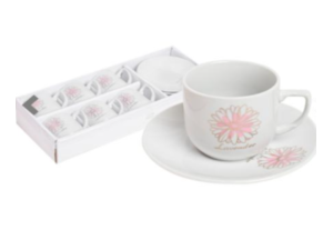 JOGO 6 XICARA PORCELANA 75ML FLOR ROSA