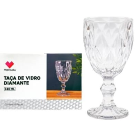 JOGO 6 TACA VIDRO 340ML DIAMOND
