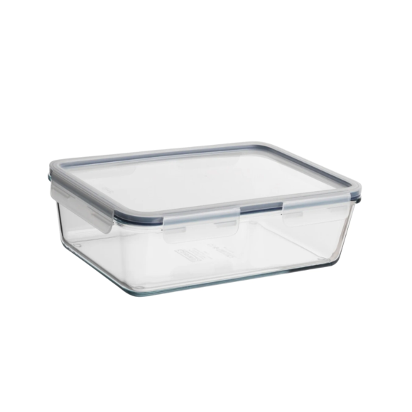 POTE VIDRO HERMETICO RETANGULAR  450ML CINZA