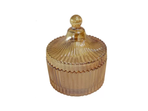 BOMBONIERE VIDRO 09X6,5CM AMBAR RETO