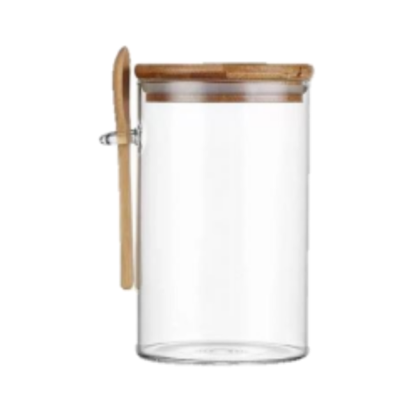 POTE VIDRO 500ML C/COLHER TP-BAMBU REDONDO