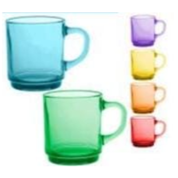 CANECA VIDRO 228ML COLOR RETA