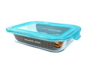 POTE VIDRO HERMTICO RETANGULAR  640ML AZUL