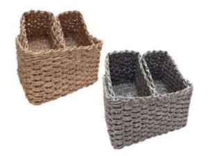 JOGO 3 CESTA PALHA RETANGULAR CINZA/MARRON