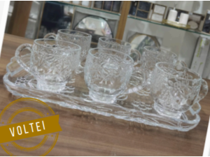 JOGO 6 XICARA VIDRO 190ML + BANDEJA VDO 30CM