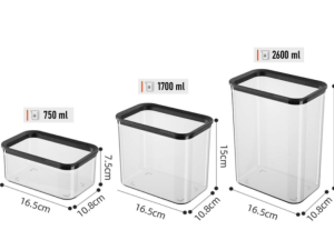 JOGO 3 POTE ACRILICO RETANG 750/1700/2600ML