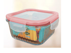 POTE VIDRO HERMETICO QUADRADO  320ML FRISADO