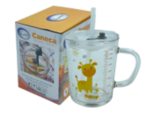 CANECA VIDRO 400ML BICHOS C/CTPA+CANUDO