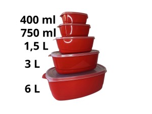 JOGO 5 POTE PLASTICO RETANGULAR C/REDINHA VERM