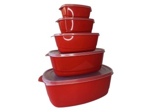 JOGO 5 POTE PLASTICO RETANGULAR C/REDINHA VERM