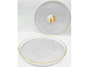 BANDEJA ACRILICA 33CM REDONDA BORDA OURO