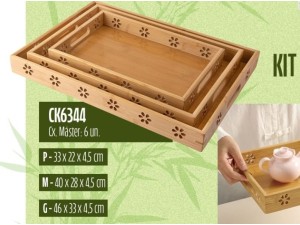 KIT 3 BANDEJA BAMBU 33X22 / 40X28 / 46X33CM