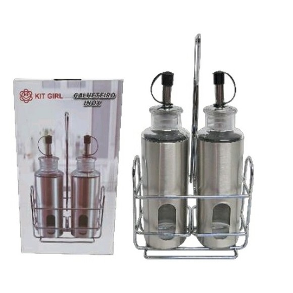 GALHETEIRO INOX C/2 + SUPORTE 23CMX6,5CM