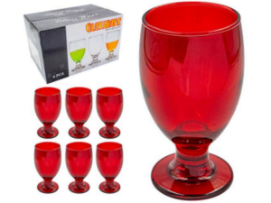 JOGO 6 TACA VIDRO 300ML VERMELHO