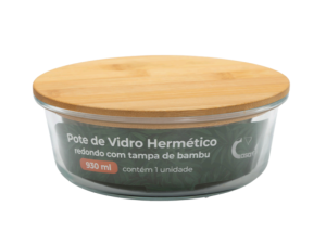 POTE VIDRO 930ML REDONDO TAMPA-BAMBU
