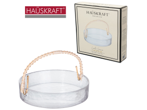 FRUTEIRA VIDRO 22CM C/ALÇA BAMBU