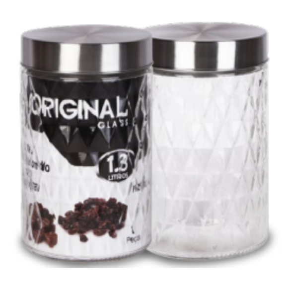 POTE VIDRO 1300ML DIAMOND TAMPA-INOX