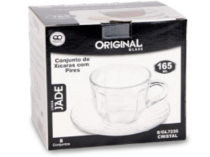 JOGO 4 XICARA VIDRO 165ML JADE C/PIRES