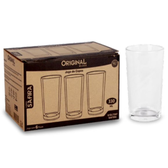 JOGO 6 COPO SAFIRA 330ML VIDRO AGUA/SUCO