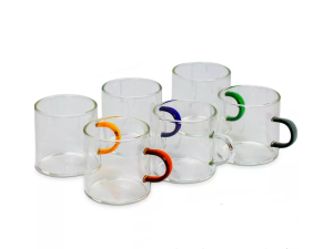 JOGO 6 CANECA VIDRO 80ML CABO COLOR