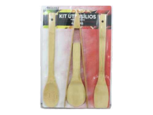 JOGO 4 UTENSILIOS BAMBU NA CARTELA