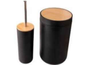KIT BANHEIRO 02 LIXEIRA+ESCOVA PRETO TP-BAMBU