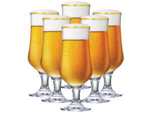 JOGO 6 TACA VIDRO 370ML BARCELONA BORDA OURO