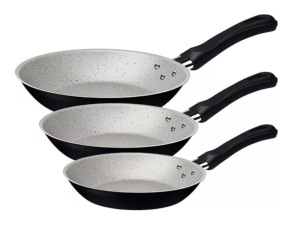 JOGO 3 FRIGIDEIRA ALUMINIO LINZ PRETA/PRATA