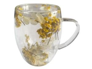 CANECA VIDRO 330ML C/FLOR PAREDE DUPLA