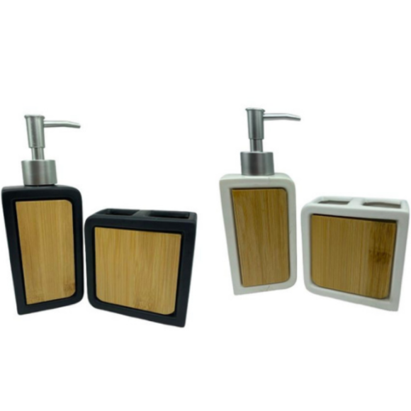 KIT 02 BANHEIRO PORCELANA/BAMBU PRETO/BRANCO