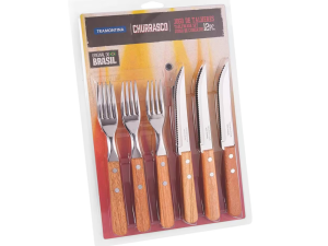 JOGO 12 TALHERES CHURRASCO CABO-MADEIRA