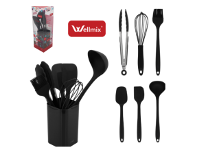 KIT 7 UTENSILIOS SILICONE C/SUP PRETO IVORY