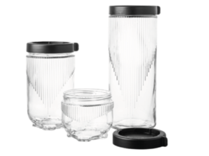JOGO 3 POTE VIDRO EMPILHAVEL PRETO