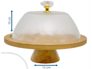 QUEIJEIRA VIDRO C/BASE BAMBU 15X15CM