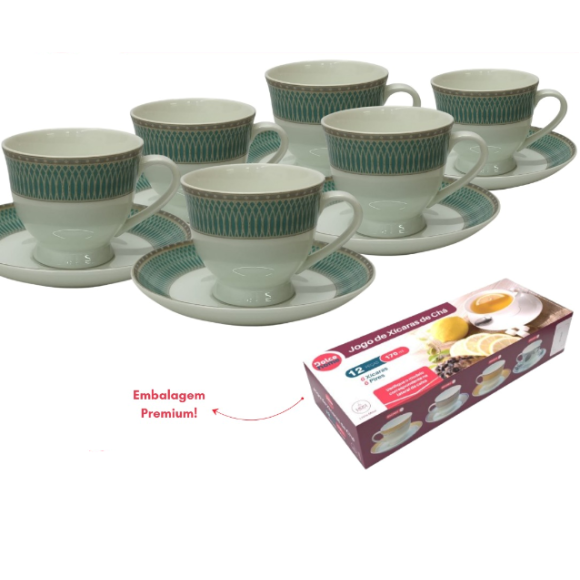 JOGO 6 XICARA CHA PORCELANA 170ML C/PIRES