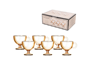JOGO DE CANECAS COM 6 PEÇAS 200ML AMBAR BORDA DOURADA